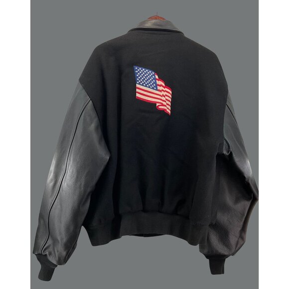 Vintage Hard Rock Cafe Black Varsity Jacket USA Flag Back Wool & Leather – Made - Picture 5 of 9